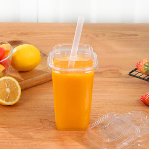 Square Plastic Pet <b>Cup</b> 301 400Ml For <b>Cold</b> Drinks Coffee Shops Dessert Stores - Product Image 1