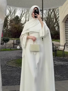 Vestido Maxi Elegante de Lujo con Adornos de Perlas Blancas y Mangas Tipo Capa, Abaya 2026 EID, Chal Desmontable, Ropa Tradicional Musulmana para <span class=keywords><strong>la</strong></span> Noche, para Mujer - Product Image 2