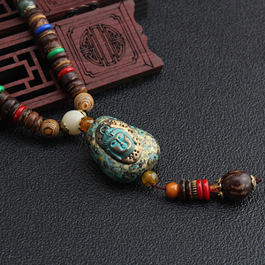 Boho kazak zincir Nepal ahşap boncuk kolye kolye el yapımı Nepal din kabile ahşap boncuklar kolye uzun püskül kolye - Product Image 3