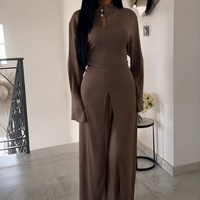 Ensemble Abaya Eid personnalisé Mexizo 2 pièces avec tunique fendue sur le devant et pantalon large pour les occasions quotidiennes du printemps
