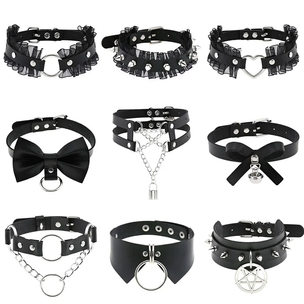 Leather Spiked Choker Punk Collar Women Men Rivets Studded Chocker Chunky Necklace Goth Jewelry Metal Gothic Emo Accessories