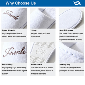 Pantoufles d'hôtel personnalisées pantoufles de <span class=keywords><strong>spa</strong></span> jetables brodées pantoufles d'invités en velours avec logo personnalisé - Product Image 5