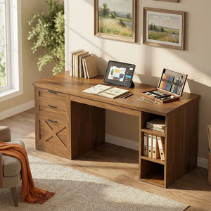 Bureau de direction de 55,1 pouces avec 3 tiroirs, bureau en forme de L, bureau d'ordinateur avec tiroir <span class=keywords><strong>à</strong></span> dossiers et étagères de rangement pour bureau <span class=keywords><strong>à</strong></span> <span class=keywords><strong>domicile</strong></span> - Product Image 1