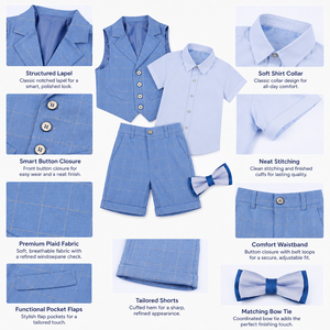 Conjunto <span class=keywords><strong>de</strong></span> Traje a Cuadros <span class=keywords><strong>de</strong></span> 4 Piezas <span class=keywords><strong>para</strong></span> Niños, Chaleco, Camisa, Pantalones Cortos, Traje <span class=keywords><strong>de</strong></span> Caballero <span class=keywords><strong>para</strong></span> Fiesta <span class=keywords><strong>de</strong></span> Boda, Personalizado, OEM, Marca Privada - Product Image 5