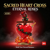 JMBricklayer Ensemble de blocs de construction Cœur Sacré Croix Roses Éternelles 831 pièces Briques Gothiques Romantiques Sombres Décoration de Bureau Cadeau Saint-Valentin