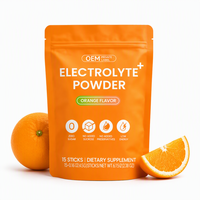 Poudre d'électrolytes hydratante saveur orange, fabrication directe usine, marque privée, sans sucre, vente en gros, stimulant énergétique, reconstitution.