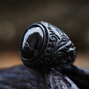 Nordic Vintage Round Black <b>Ring</b> Jewelry Stainless Steel Gemstone <b>Rings</b> <b>Men</b> - Product Image 4