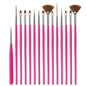 Móng tay nghệ thuật làm móng tay công cụ 15pcs nhựa xử lý Nail Brush Set thiết kế Gel Sơn vẽ Acrylic Gel Nail Brushes