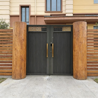 Nouvelle porte double en alliage d'aluminium de luxe chinoise avec motif rétro noir mat, serrure intelligente automatique, porte de cour de villa, porte de cour