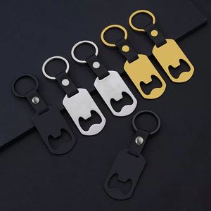 Porte-clés décapsuleur en acier inoxydable avec logo gravé au laser, en cuir PU, idéal pour la promotion - Product Image 1