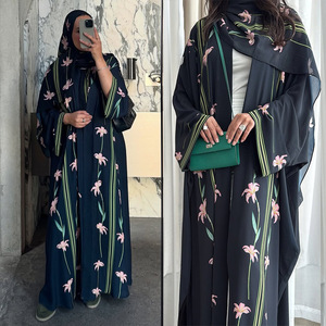 New Thổ Nhĩ Kỳ Kimono hồi giáo dài cardigan abaya hoa in hồi giáo quần áo khiêm tốn saudi arabia Dubai abaya với khăn trùm đầu - Product Image 2
