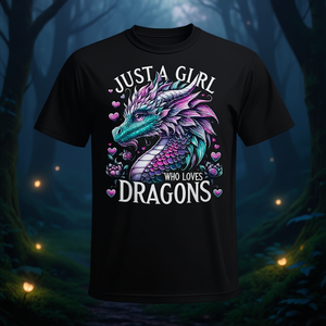 Camiseta Just A Girl Who Loves Dragons con diseño de dragón, color negro, ajuste unisex - Product Image 3