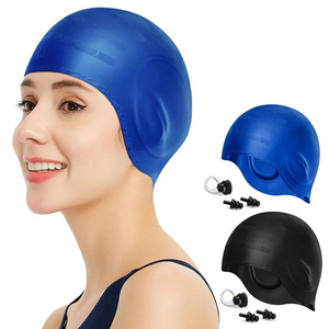 Bonnet de bain en silicone imprimé, durable, antidérapant, imperméable avec protection des oreilles pour adultes aux cheveux longs - Product Image 6