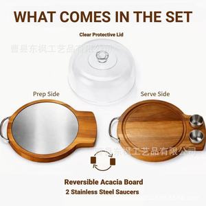 Bandeja de madera personalizada con tapa acrílica para servir bistec, pizza y embutidos, diseño de madera maciza Df120 - Product Image 2