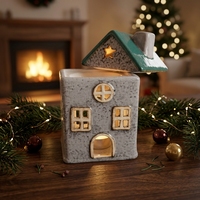 Lampe aromatique en céramique verte Cottage, brûleur d'huile parfumée, support décoratif pour usage intérieur, cadeau pour la maison