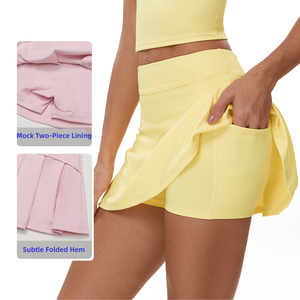 <span class=keywords><strong>Jupe</strong></span> de tennis de course pour femmes de haute qualité personnalisée respirante a-ligne minijupe taille haute séchage rapide avant Logo sport Yoga - Product Image 2