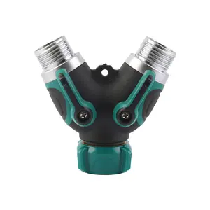 金属易握水龙头水龙头适配器双向y型花园水管连接器分路器，带截止阀 - Product Image 1