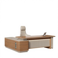 Table de bureau exécutive en forme de L en bois durable et moderne avec éclairage LED, installation facile, design luxueux