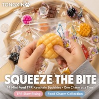 TONGXIN Mignon Porte-clés Miniature Alimentaire 14 Pièces en TPR, Jouet Squishy à Remontée Lente, Jouet Anti-stress de Bureau, Cadeau, Vente en Gros, OEM