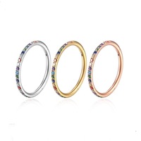 Cincin Hidung Baja Tahan Karat 316L Berlapis Elektroplating dengan Batu Zirkon Berwarna, Anting Cincin Bibir Unisex, Anting Stud Geometris