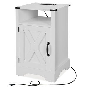 Mesa de Noche Rústica de Madera para Dormitorio, Mesa Auxiliar Alta con Tomas de Corriente y Estación de Carga, 2 Unidades - Product Image 3
