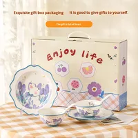 Vaisselle complète de style nordique européen coffret cadeau mignon bol et assiette en céramique ensemble de vaisselle en céramique