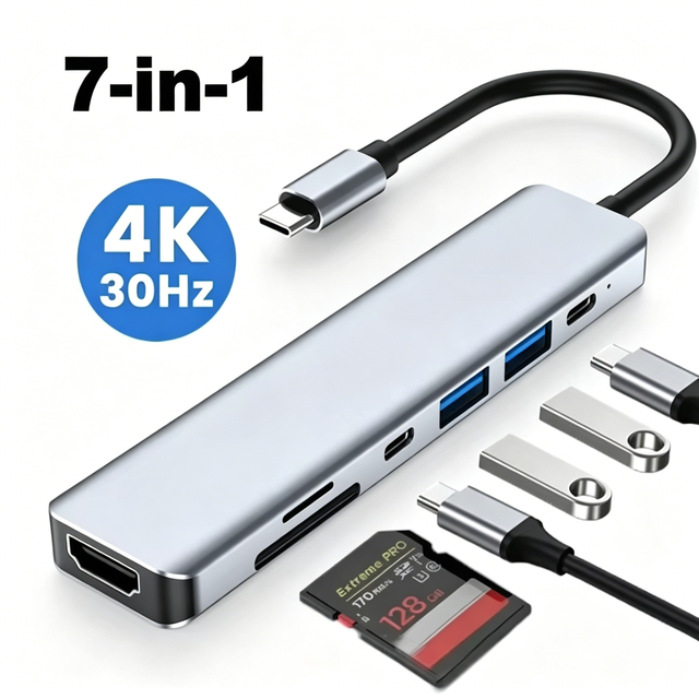 Wholesale Type-C 7-in-1 Docking Station Laptop PD 87W Fast Charging Type-C to for Hub in Stock Support SD TF HD Output USBC Hub