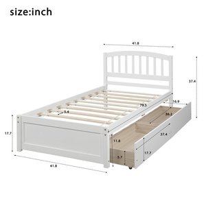 Literas de madera simples modernas, camas de madera, cama blanca de alta calidad para niños con 2 cajones, armario de almacenamiento - Product Image 4