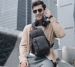 Bolso bandolera de lona impermeable para hombre, bandolera de viaje para caminar, deporte informal al aire libre, logotipo personalizado, bandolera de lona para hombro, para hombre, a prueba de agua, a prueba de agua - Product Image 1