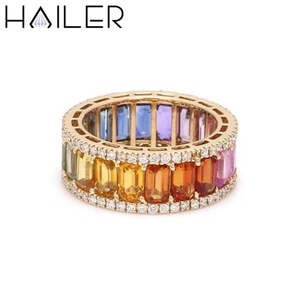 Fine Jewelry Wedding Eternity Band <strong>Rings</strong> <strong>Silver</strong> 925 <strong>Emerald</strong> Cut Lab Rainbow Sapphire Engagement <strong>Ring</strong> Promise <strong>Rings</strong> for Women - Product Image 5