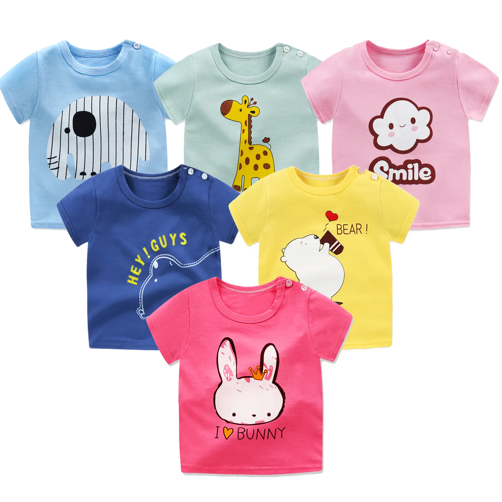 귀여운 만화 동물 인쇄 여름 짧은 소매 아이 티셔츠 아기 소녀 T 셔츠