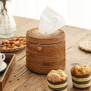 Round <b>Rattan</b> <b>Tissue</b> <b>Box</b> <b>Cover</b> Home Decorative Acial <b>Tissue</b> Holder with Top Lid Made of Real <b>Rattan</b> - Product Image 3
