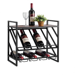 Estante industrial para botellas de vino de madera y Metal montado en la pared para el hogar, Bar y restaurante, barato y al mejor precio, casa de campo rústica Vintage I - Product Image 1