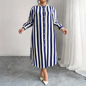 Robe chemise à rayures pour femmes <span class=keywords><strong>grande</strong></span> <span class=keywords><strong>taille</strong></span>, à manches longues, à simple boutonnage, coupe droite, jupe décontractée pour femme, <span class=keywords><strong>grande</strong></span> <span class=keywords><strong>taille</strong></span> 1XL-5XL - Product Image 4