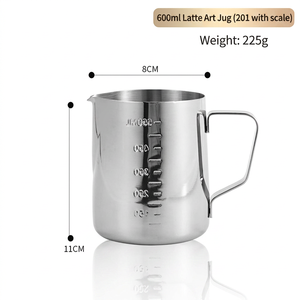 Jarra de acero inoxidable DF826 para arte latte, 600ml, 8cm x 11cm, para preparar café, jarra para leche, venta al por mayor, MOQ - Product Image 1