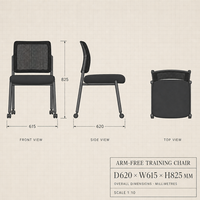 Chaise de bureau et de formation sans accoudoirs en maille, dossier en PP noir, piètement métallique durable avec roulettes en PA pour bureau, salle de conférence et salle de formation