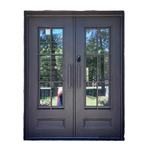 Porte en bois massif double avec écran en fibre de verre, entrée principale extérieure de la villa contemporaine, fabrication originale intelligente, antivol - Product Image 1