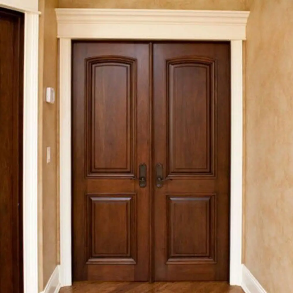 Puerta de madera de doble hoja para villa, puerta de entrada doble y moderna para exterior