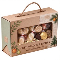 Boîte cadeau botanique marron sur mesure avec poignée en corde torsadée, fenêtre transparente et imprimé branche d'oranger pour offrir des bonbons de Noël