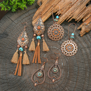 Bohemian Fashion <b>Drop</b> Earrings Alloy Antique <b>Bronze</b> Plated Geometric Tassel Feather Women's Party Jewelry - Product Image 3
