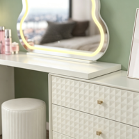 Coiffeuse Moderne de Luxe en Bois Massif Blanc Personnalisable avec Miroir LED Éclairé, Meuble de Rangement et Tabouret