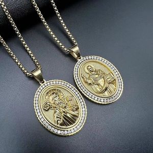 Collar con Colgante de Figura Religiosa Hip Hop, Geométrico, de Acero Inoxidable, Chapado en Oro, con Circonitas, para Hombre y Mujer, Regalo, Marca Yunnique - Product Image 1