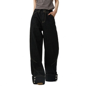 กางเกงยีนส์ทรงบอยเฟรนด์สีดำดิบสไตล์วินเทจ Y2K ผ้าฝ้าย 100% สำหรับผู้หญิง แฟชั่นใหม่สั่งตัดได้ - Product Image 2