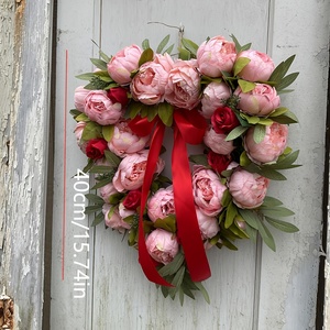 Corona de Peonías Rosadas en Forma de Corazón para una Entrada Romántica Sorpresa, Transforma Instantáneamente Tu Puerta Antigua en una Decoración con Temática Primaveral - Product Image 2