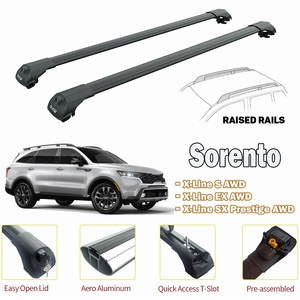 Barres transversales de toit noires Kia Sorento X-Line, support métallique sur rail surélevé, 2021 et plus, porte-bagages - Product Image 2