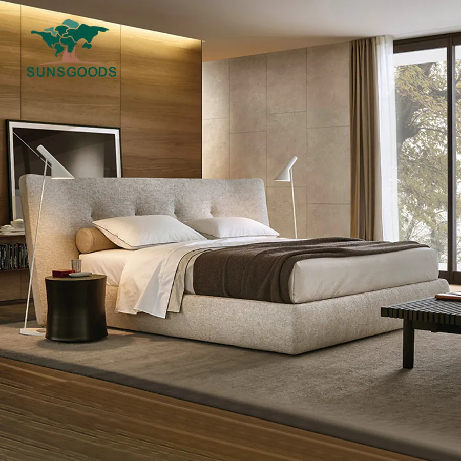 İtalyan tasarım kumaş yatak çatısı yatak odası mobilyası lüks yumuşak kral kraliçe boyutu ahşap katı yataklar