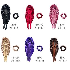 2Pcs Long Satin Bonnets With Elastic Tie Band Silk Scrunchie Ties Large <b>Braid</b> Bonnet Silky Hair Cap for Women Sleeping - Product Image 2
