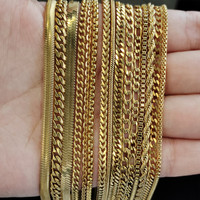 Vente en Gros Multi-Styles Collier Chaîne Figaro 14K 18K Chaîne Serpent Ras-du-Cou Hip Hop Maille Gourmette Cubaine Plaqué Or pour Femmes et Hommes