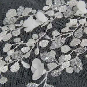 Estilo floral listra nupcial mão pérola lantejoula renda tecido tecido renda francês luxo