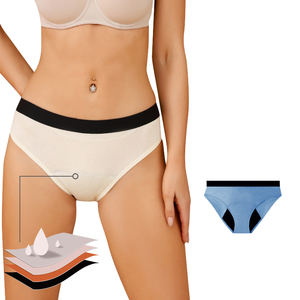 Bragas Menstruales de Algodón Orgánico de 4 Capas Personalizadas, a Prueba de Fugas, con Decoración Bordada, Estilo Bikini, Cintura Sólida - Product Image 1